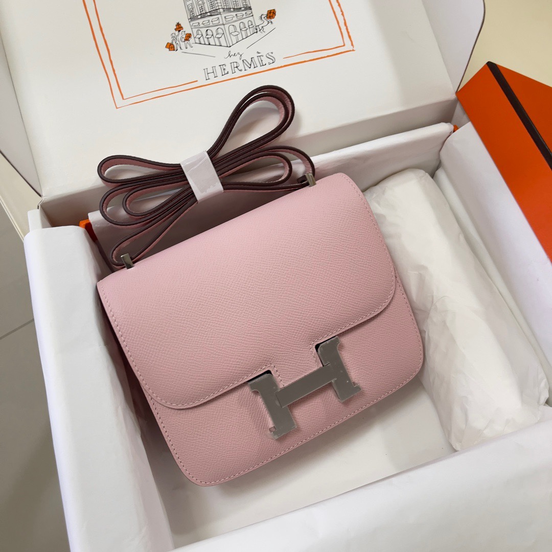 Hermes Constance 18 Mini Shoulder Bag In Pink Epsom Leather